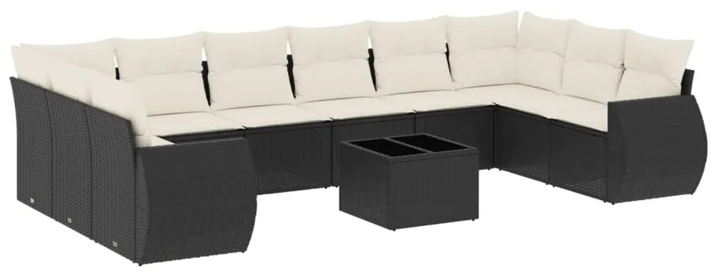 Set Divani da Giardino 11 pz con Cuscini in Polyrattan Nero