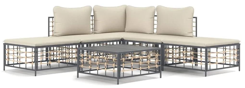Set divani da giardino 6 pz con cuscini antracite in polyrattan