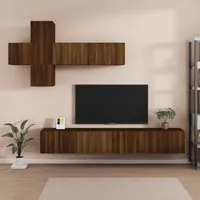 Set Mobili Porta TV 7 pz Rovere Marrone in Legno Multistrato 3114525