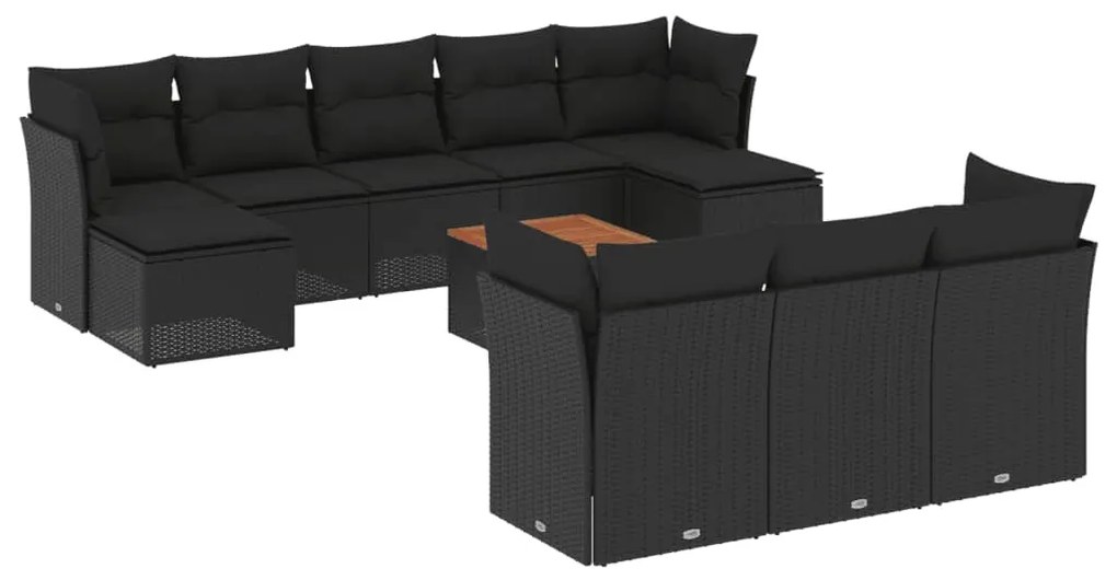 Set Divani da Giardino 11 pz con Cuscini in Polyrattan Nero