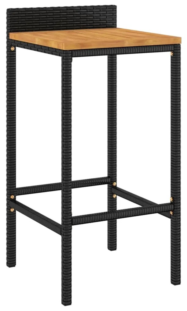 Set bar giardino 9 pz nero polyrattan e legno massello acacia