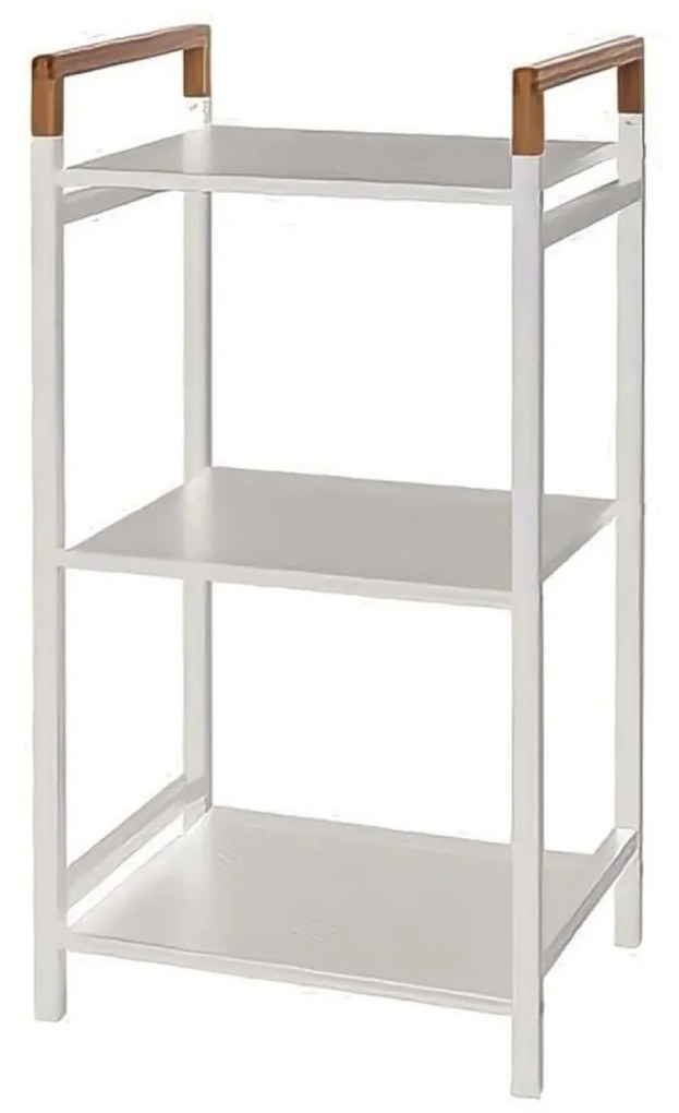 Scaffale Da Bagno Salvaspazio 80 Cm Tre Ripiani Feridras "Haiti" Bianco/Bambù