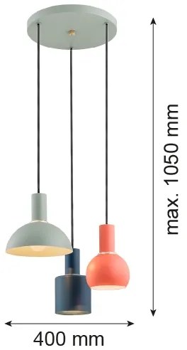 Argon 1479 - Lampadario a sospensione con filo SINES 3xE27/15W/230V verde/blu/arancione