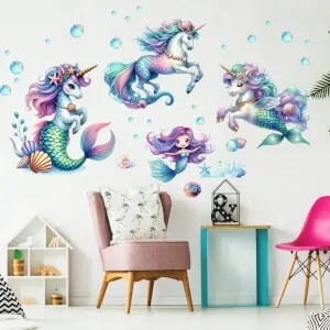 Adesivi murali per bambina - Unicorni e sirene | Inspio