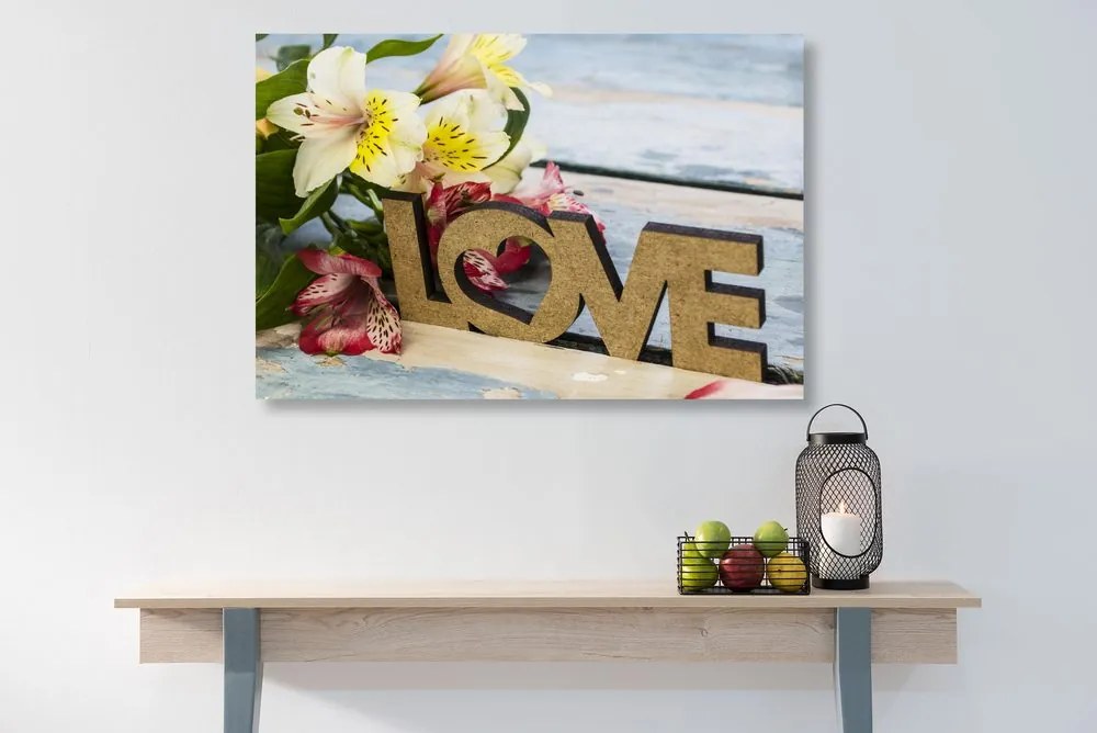 Stampa su tela – Con scritta in legno Love