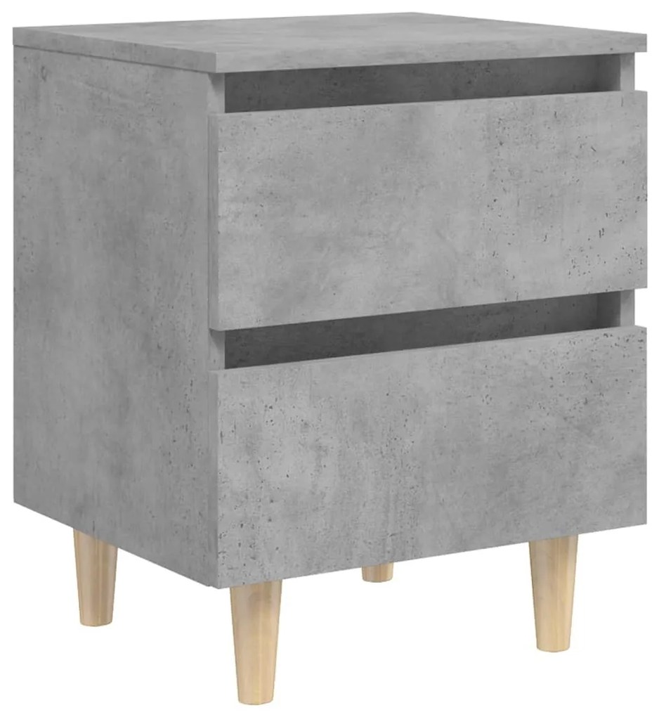 Comodini con gambe in pino 2 pz grigio cemento 40x35x50 cm