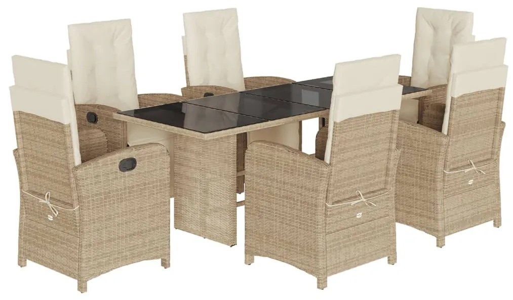 Set da pranzo da giardino 7 pz con cuscini beige in polyrattan