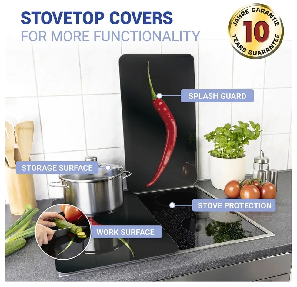 Set di 2 copri stufe in vetro, 52 x 30 cm Peperoni - Wenko