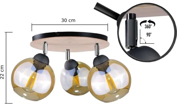 Faretto THEA WOOD 3xE27/60W/230V d. 30 cm