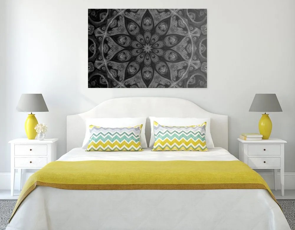 Quadro su tela – Mandala ipnotica in bianco e nero