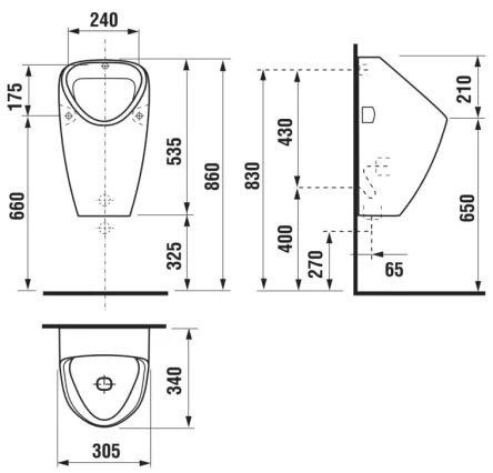 JIKA H8430600000001 - Urinale GOLEM, ingresso interno, scarico posteriore, ceram