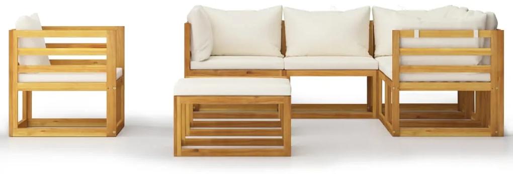 Set divani da giardino 8 pz con cuscini crema massello acacia