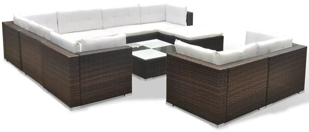 Set divani da giardino 10 pz con cuscini in polyrattan marrone