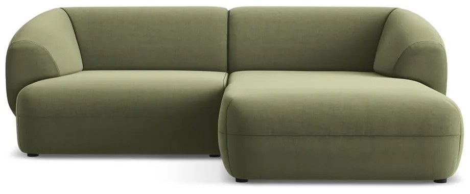 Divano angolare verde (con penisola a destra) con rivestimento in velluto Moana – Makamii