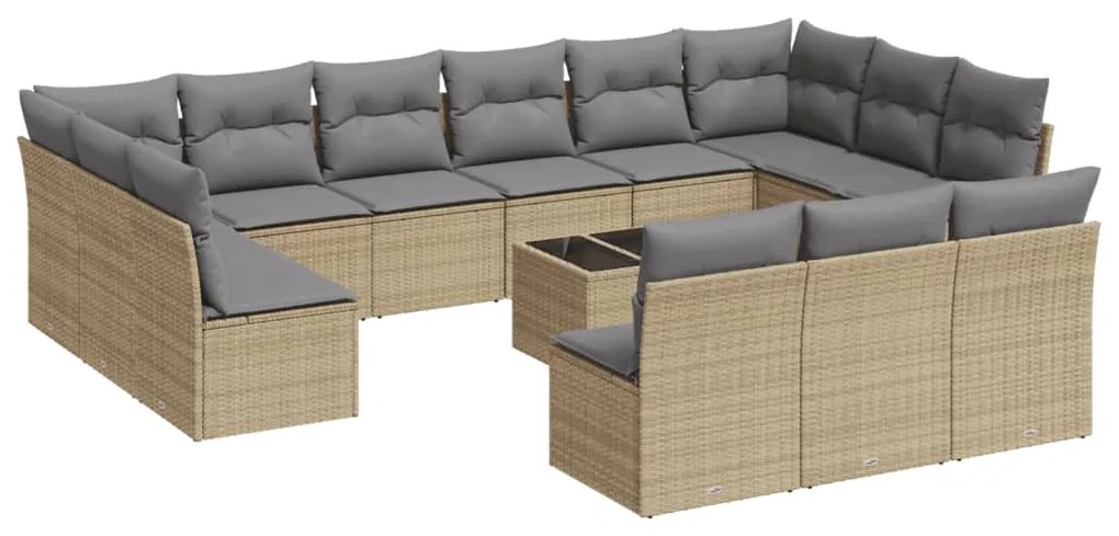 Set divani da giardino 14pz con cuscini in polyrattan beige