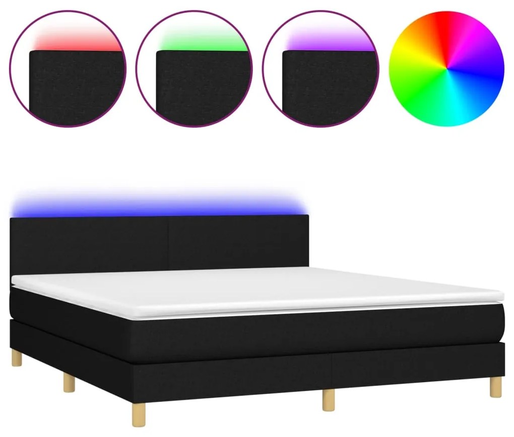 Letto a molle con materasso e led nero 160x200 cm in tessuto