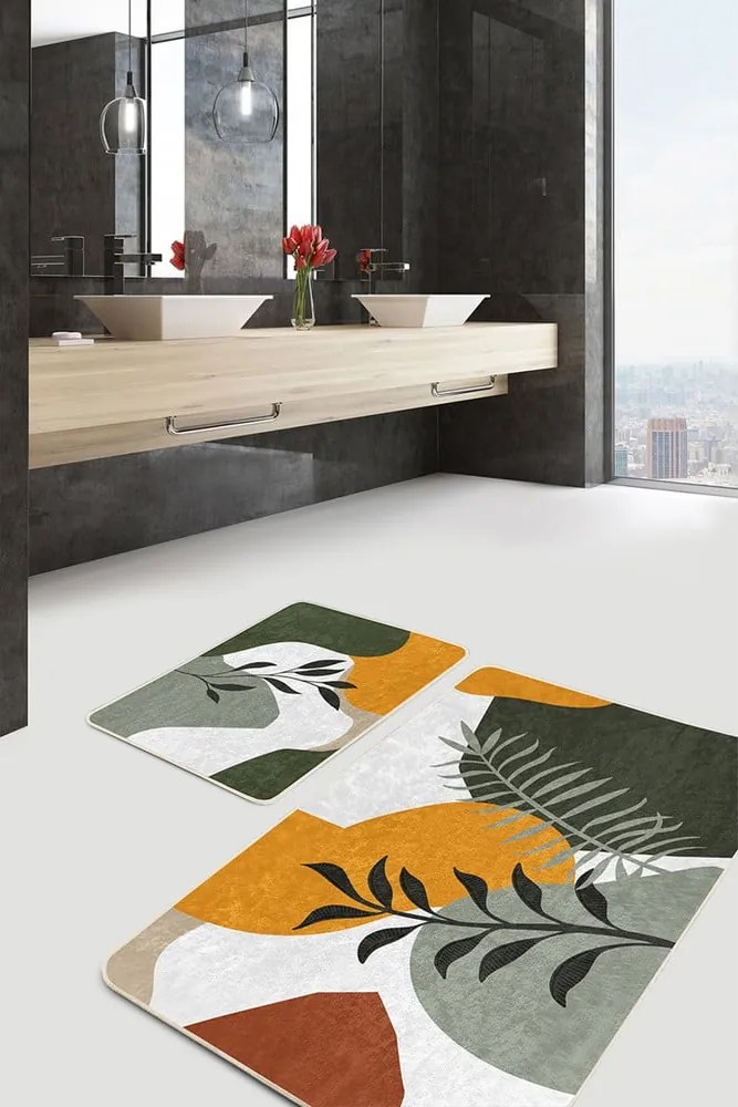 Set di tappetini per il bagno in velluto verdi 2 pz 60x100 cm Illustrated Autumn – Mila Home