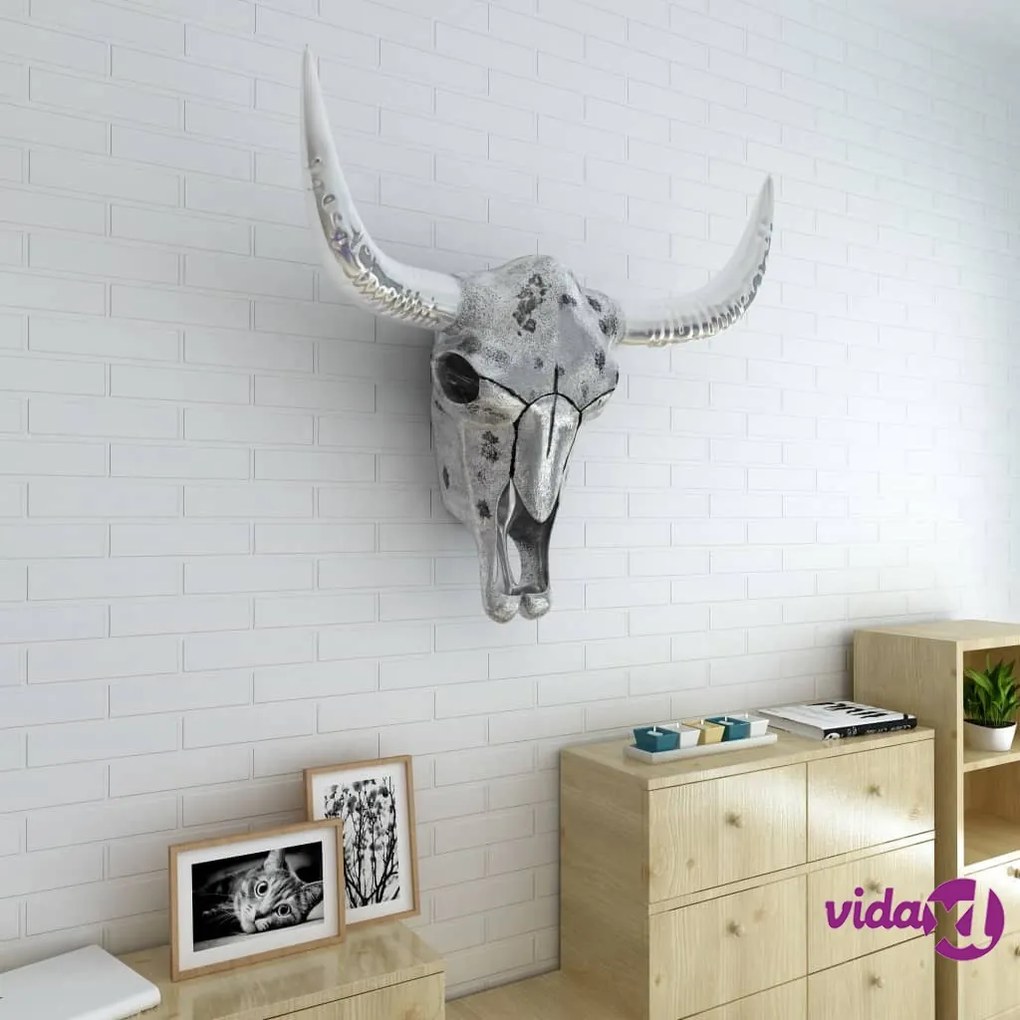 vidaXL Decorazione Testa del Cranio a Parete in Alluminio Argento