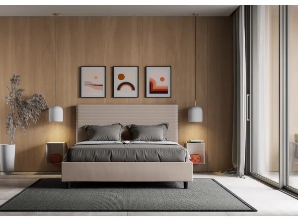 Letto matrimoniale con rete imbottito 160x210 similpelle tortora Focus