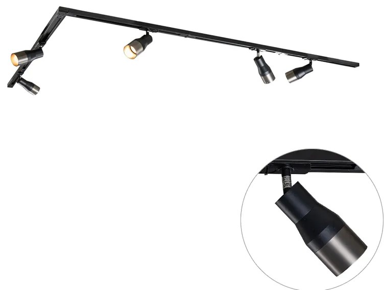 Sistema di illuminazione su binario moderno con 5 faretti in metallo canna di fucile monofase - Iconic Kohua