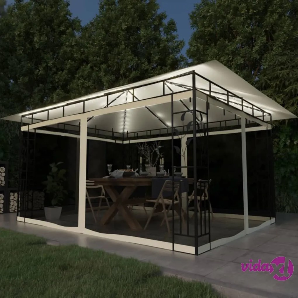 vidaXL Gazebo con Zanzariera e Luci LED 4x3x2,73 m Crema