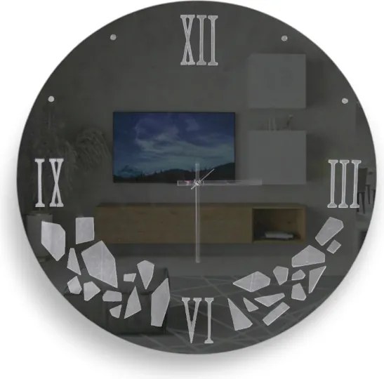 Orologio da parete D65 cm rotondo in vetro specchiato fumé decori grigi - HILDI