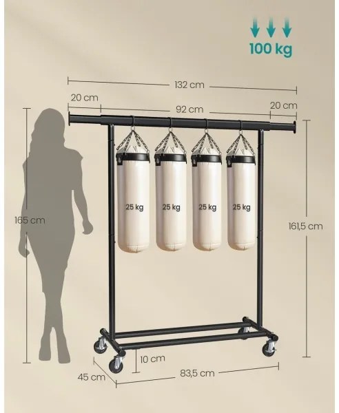 Appendiabiti mobile a piantana LINEA, nero