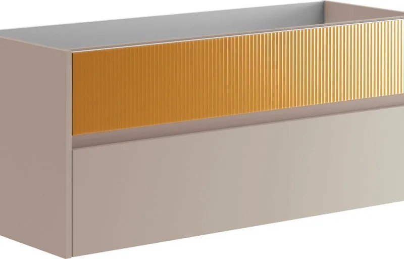 Mobile da bagno sospeso sotto lavabo Niwa 2 cassetti ideale per doppia vasca L119.5 x H50 x P45.5cm sabbia e senape opaco cannettato