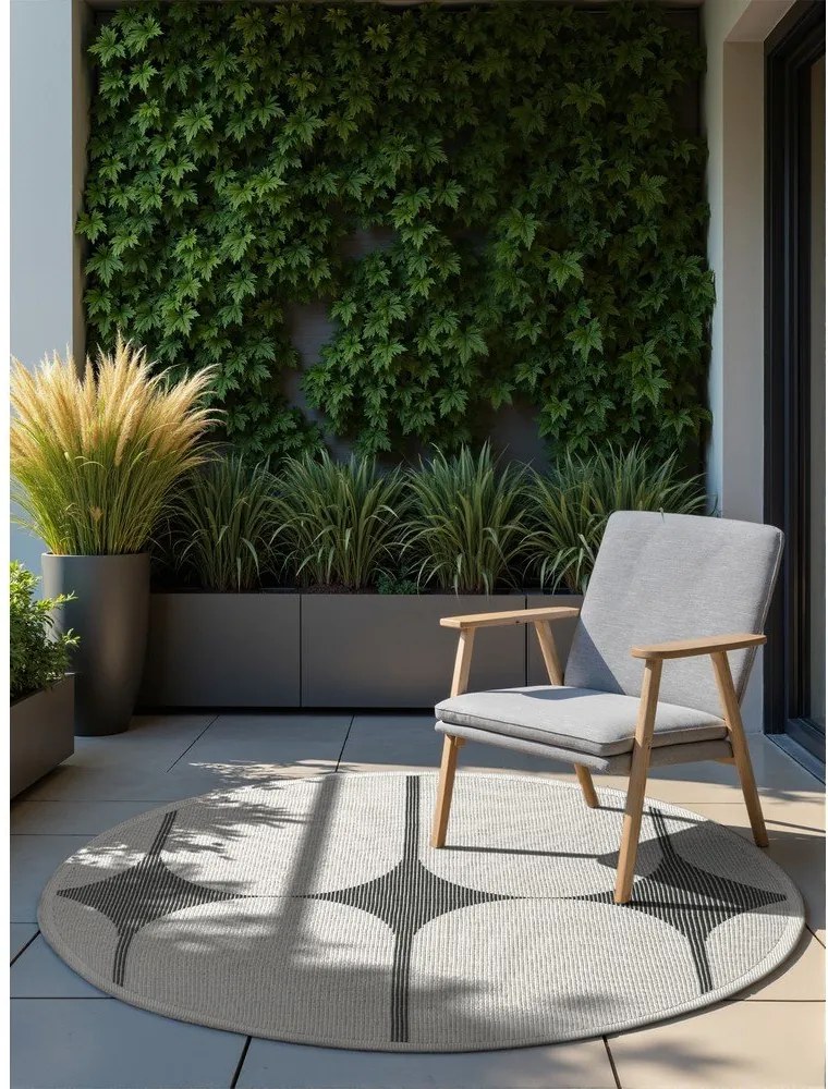 Tappeto da interno/esterno rotondo bianco e nero ø 160 cm Duet Bowen – NORTHRUGS