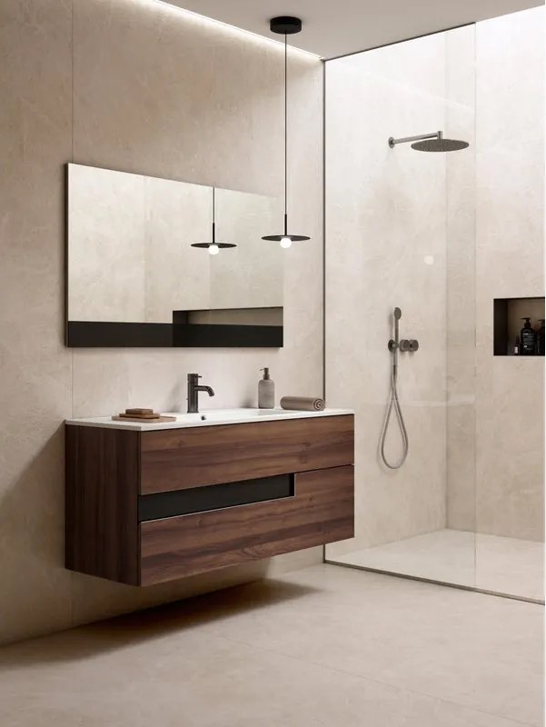 Mobile da bagno sospeso sotto lavabo L 100 x H 55 x P 45 cm noce laminato opaco, 2 cassetti VISOBATH Vision