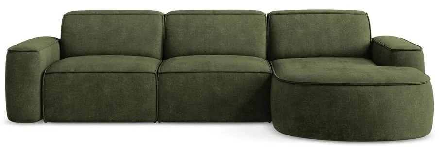 Divano angolare verde (con penisola a destra/con chaise lounge) con rivestimento in ciniglia Omao – Makamii