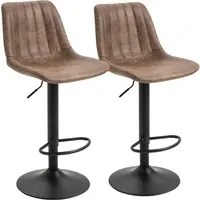 EASYCOMFORT Set 2 Sgabelli da Bar in Stile Industriale con Altezza Regolabile in Similpelle Marrone