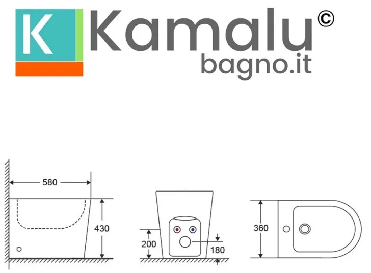 Kamalu - set sanitari monoblocco rimless con copriwc soft close | klea-t