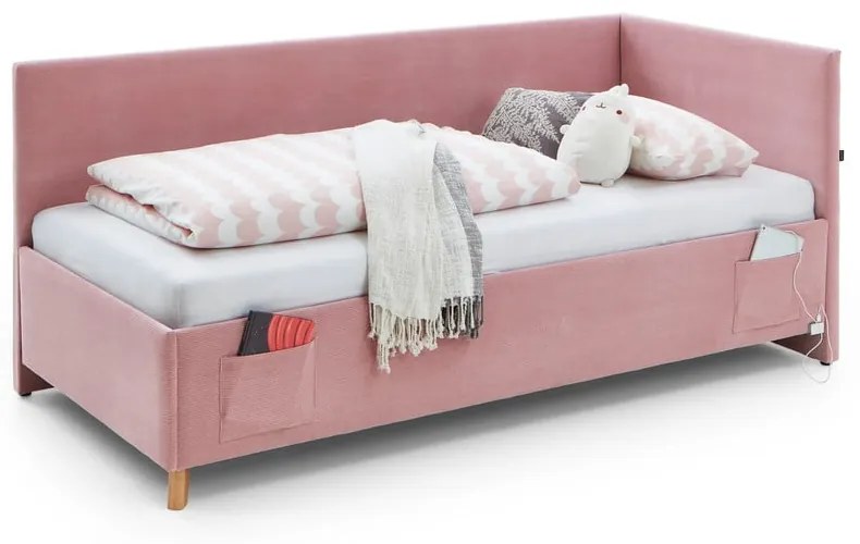 Letto da bambini con sponde rosa imbottito con contenitore con rete inclusa 90x200 cm Cool – Meise Möbel