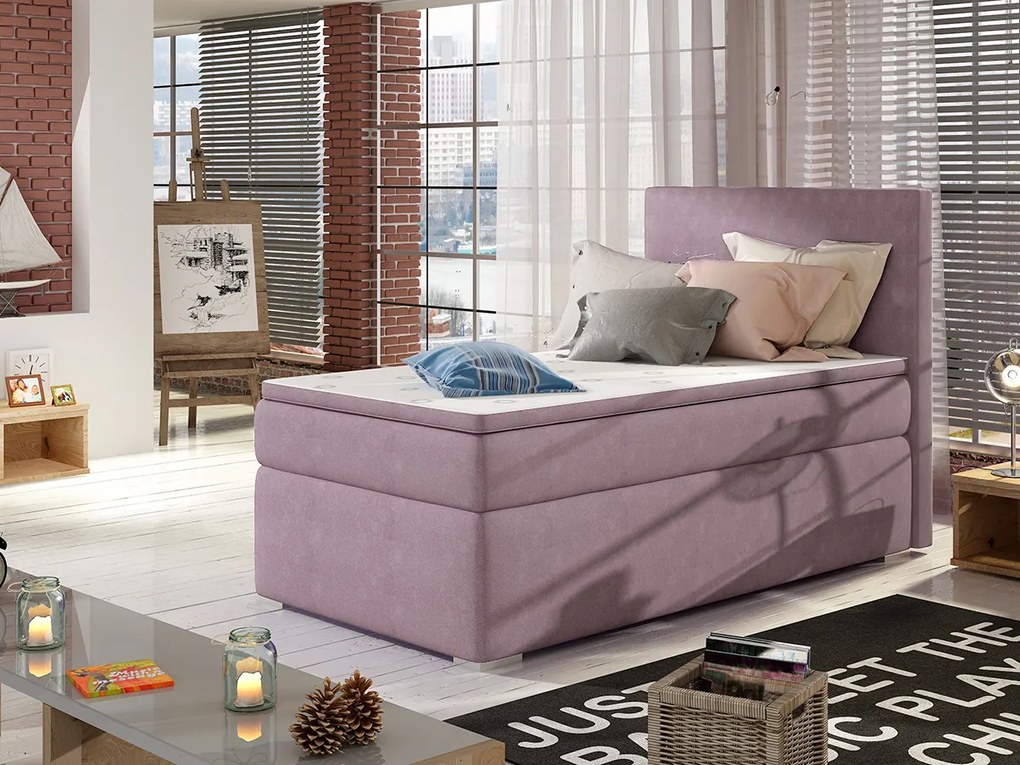 Letto singolo boxspring Digione - Tessuto lilla