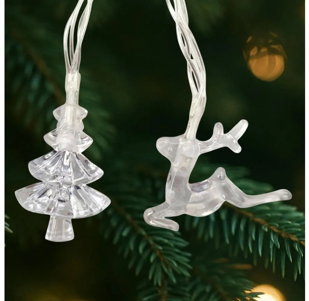 Catena luminosa natalizia a LED da esterno 20xLED/2xAA 2,2 m IP44 multicolore con alberelli e renne