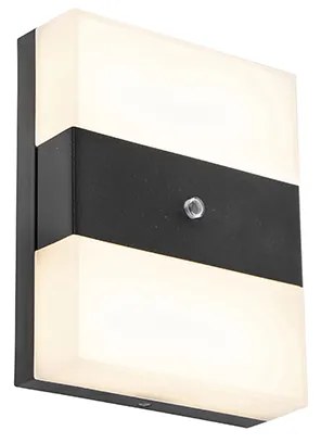Lampada da parete per esterni nera IP44 con LED e sensore crepuscolare - Dualy