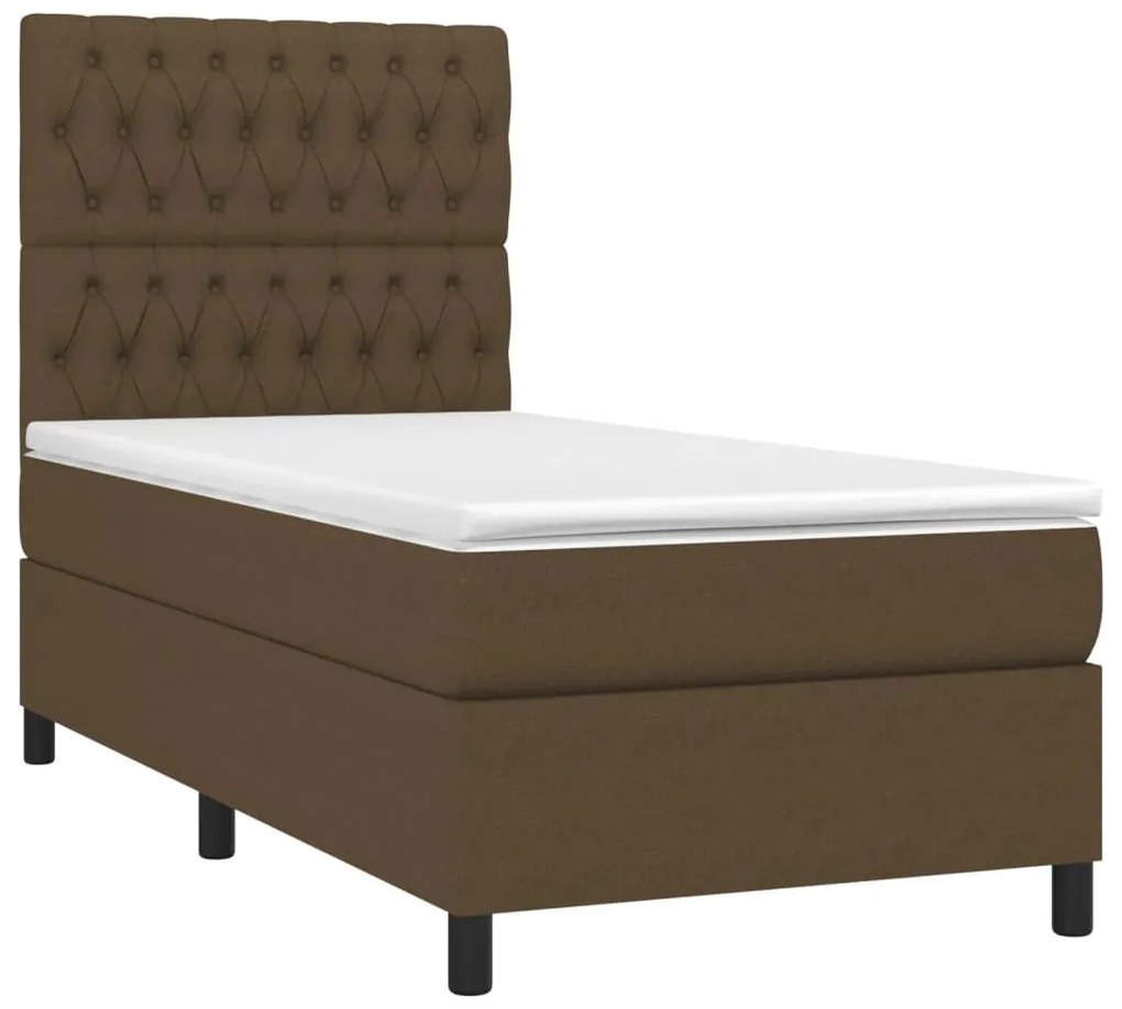 Letto a molle materasso e led marrone scuro 90x190cm in tessuto