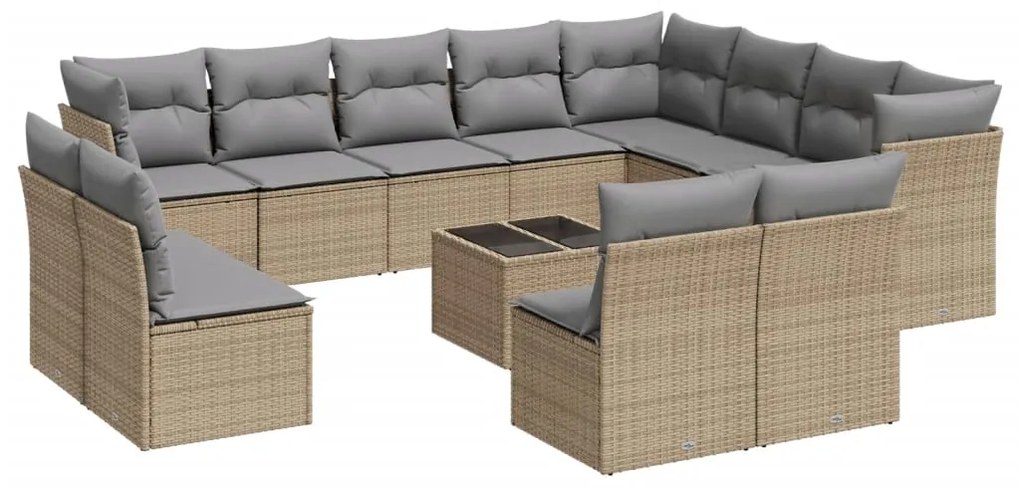 Set divano da giardino 13 pz con cuscini beige in polyrattan