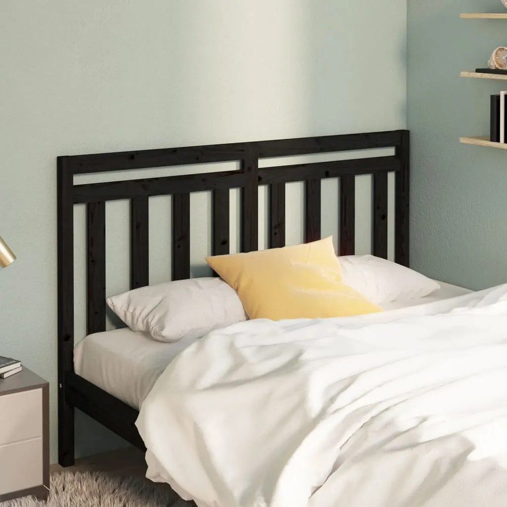 Testiera Per Letto Nera 126x4x100 Cm İn Legno Massello Di Pino /