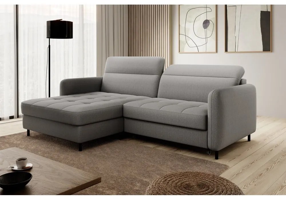 Divano angolare grigio allungabile/con contenitore (con penisola a sinistra/con chaise lounge) e rivestimento in velluto Gomsi – ELTAP