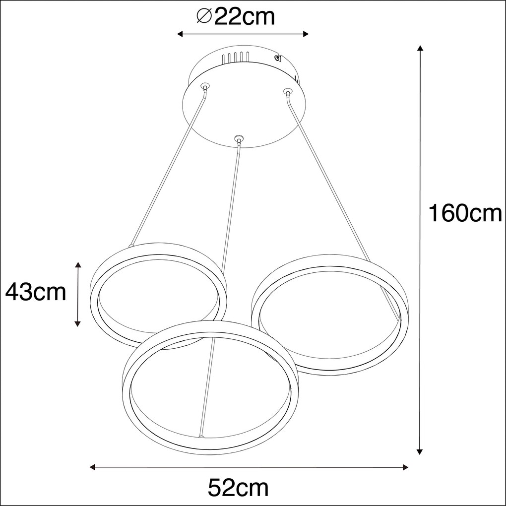 Lampada a sospensione nera con LED a dimmer a 3 livelli 3 luci - Rondas