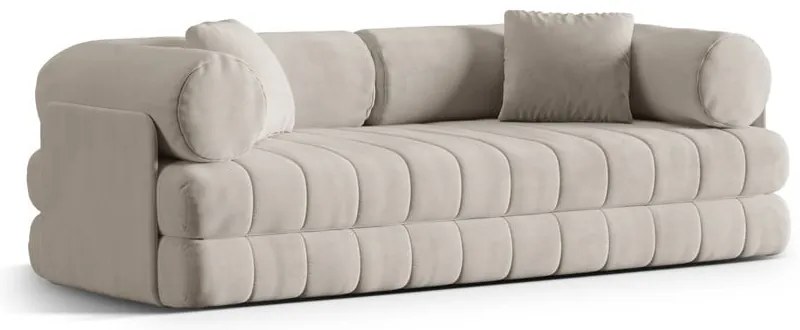 Divano beige allungabile con rivestimento in velluto 206 cm Kemi – Cosmopolitan Design
