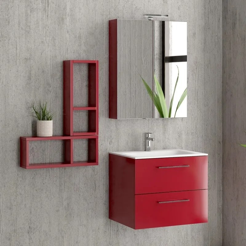 Composizione mobile lavabo bagno 60 cm, specchio contenitore e 2 pensili EL-60C - KAMALU