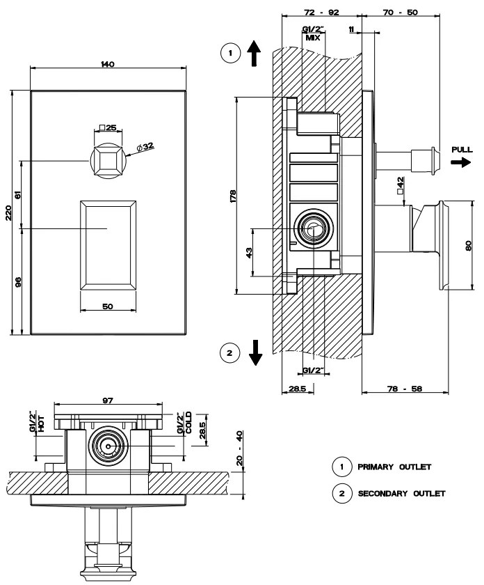 Parte esterna miscelatore doccia a parete 2 vie parte incasso non inclusa cromo eleganza 46079 Gessi