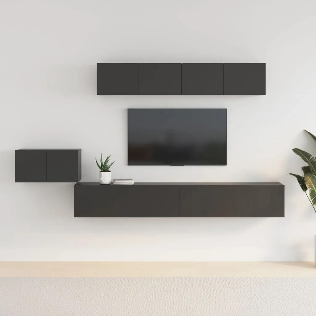 Set Di Mobili Porta Tv 5 Pz Nero İn Legno Multistrato /