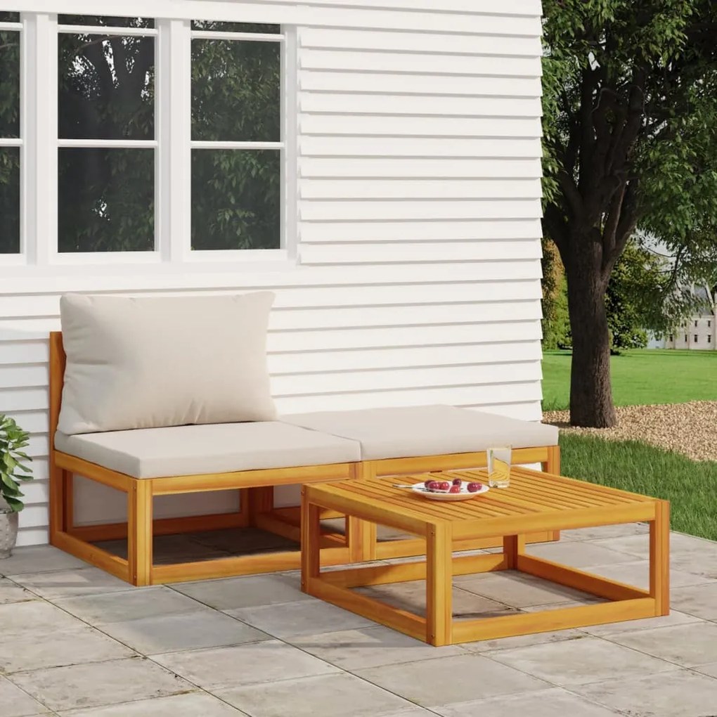 Set mobili da giardino 3pz con cuscini legno massello di acacia