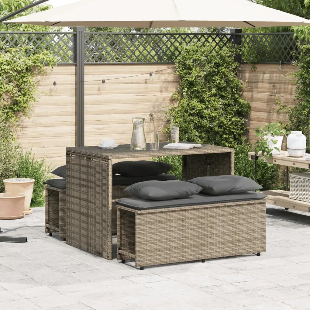 Set da pranzo da giardino 3 pz con cuscini in polyrattan grigio