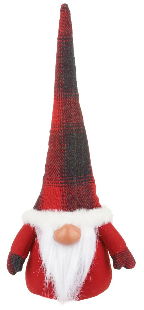 Gnomo natalizio fermaporta 33 cm cappello tartan rosso