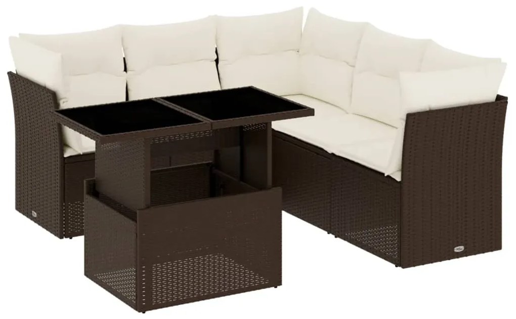 Set divano da giardino 6 pz con cuscini marrone in polyrattan